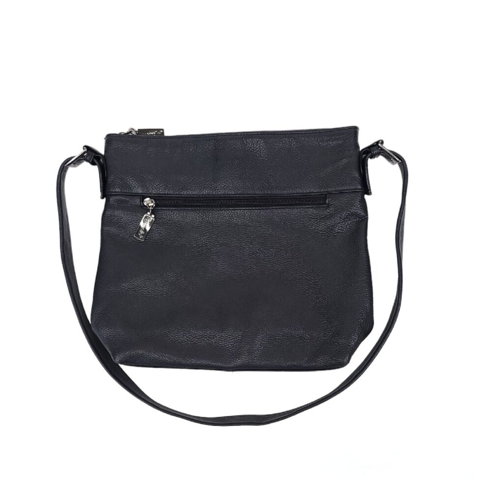 Tignanello Shoulder Bag Leather Vintage Purse Black Medium Logo Pebbled